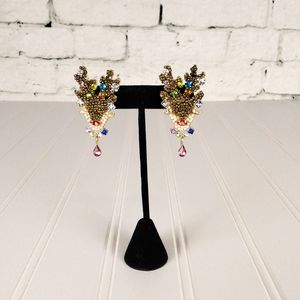 Dvacaman Beaded Novelty Reindeer Christmas Holiday Earrings Brown